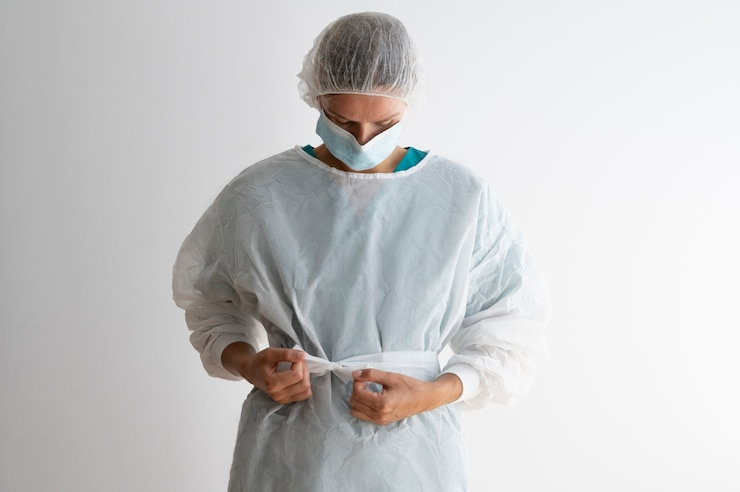 گان جراحی سفید با طراحی راحت برای پوشیدن در مدت طولانی